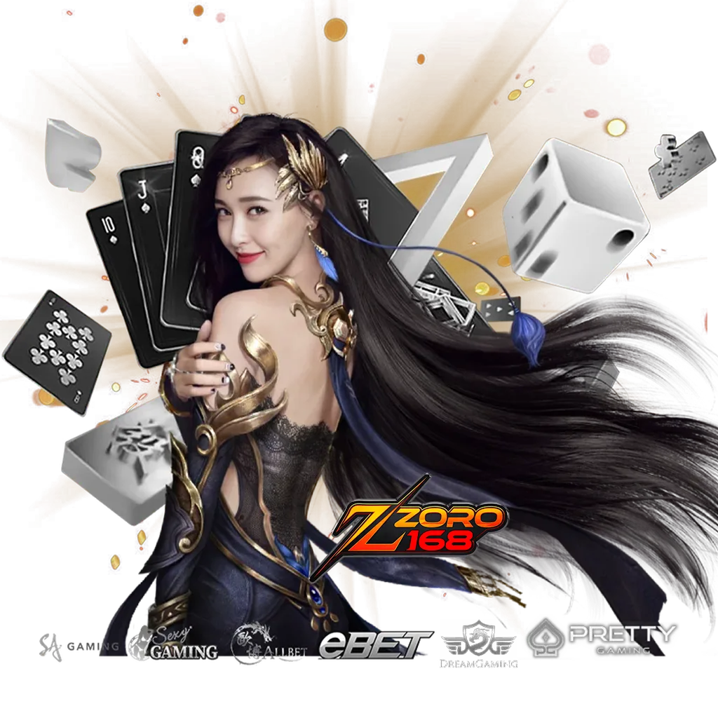 ภาพแบนเนอร์ ZORO168 แสดงธีมคาสิโนออนไลน์ พร้อมตัวละครหญิง ไพ่ ลูกเต๋า และชิปคาสิโน สื่อถึงเกมสล็อตและเกมคาสิโนออนไลน์